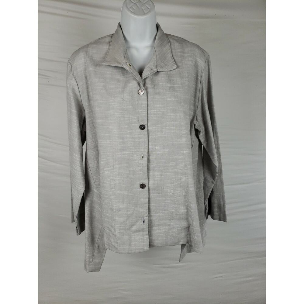 EUC msquare Grey Collared Button Down Formal 100% Cotton One Size Made In USA